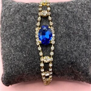 Blue Rhinestone Bracelet Gold Tone Sparkly